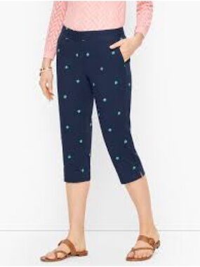 Talbots Pedal Pusher Pants Women's 12 palm frond Ferns Blue Capri Office Career